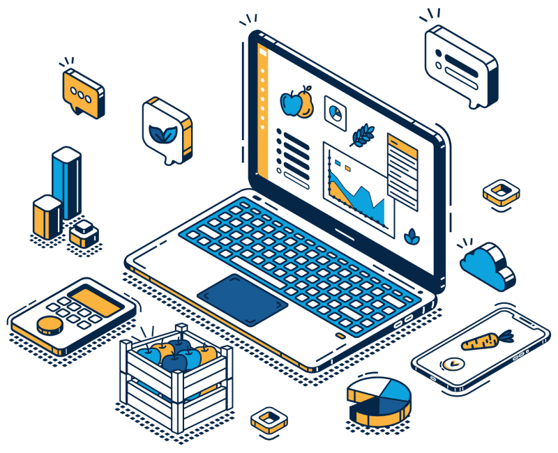 Illustration Logiciel ERP fruits et légumes