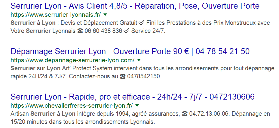 Résultats recherche Google