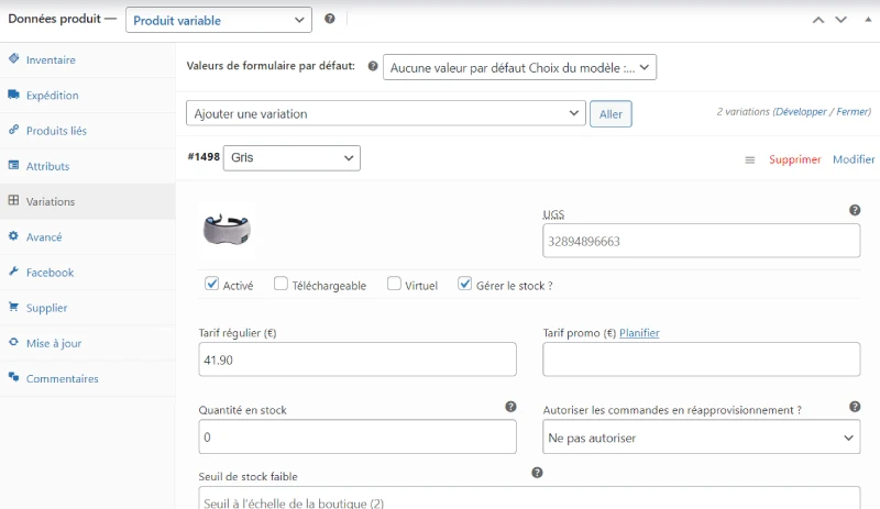Tableau de bord Woocommerce
