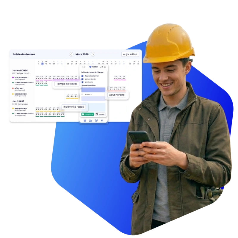Saisie des heures sur un chantier BTP sur le logiciel ProGBat